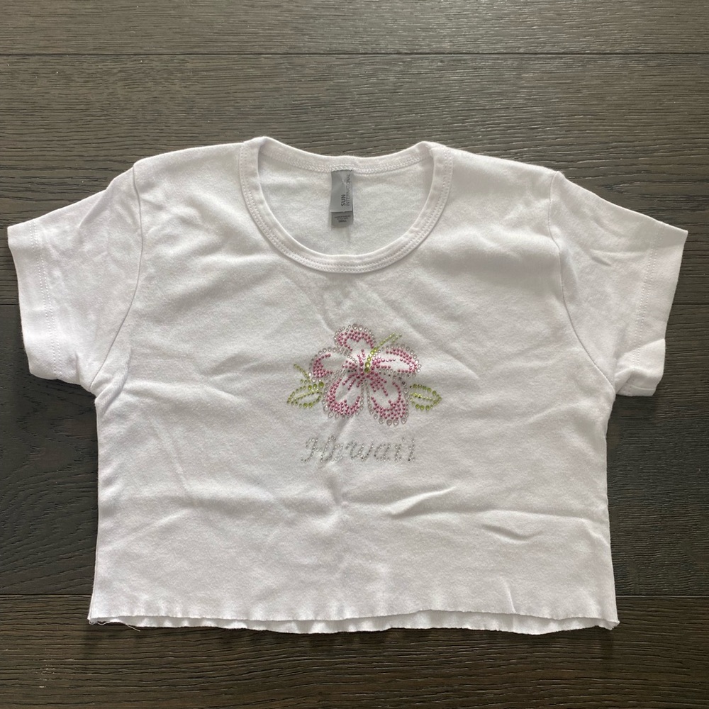Hawaii Rhinestone Cropped Tee